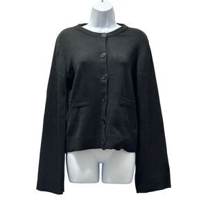 Fashion Black Button Down Wide Sleeves Cardigan Size S